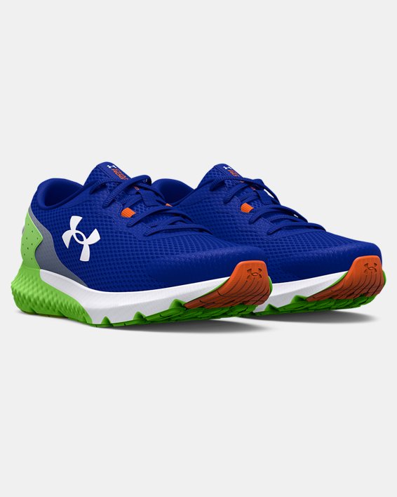 Boys' Grade School UA Charged Rogue 3 Running Shoes, Blue, pdpMainDesktop image number 3